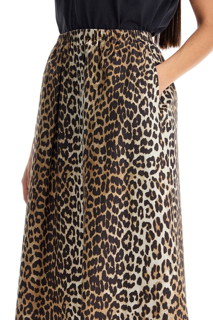 Long Leopard Print Maxi Skirt  - Brown