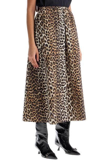 Long Leopard Print Maxi Skirt  - Brown