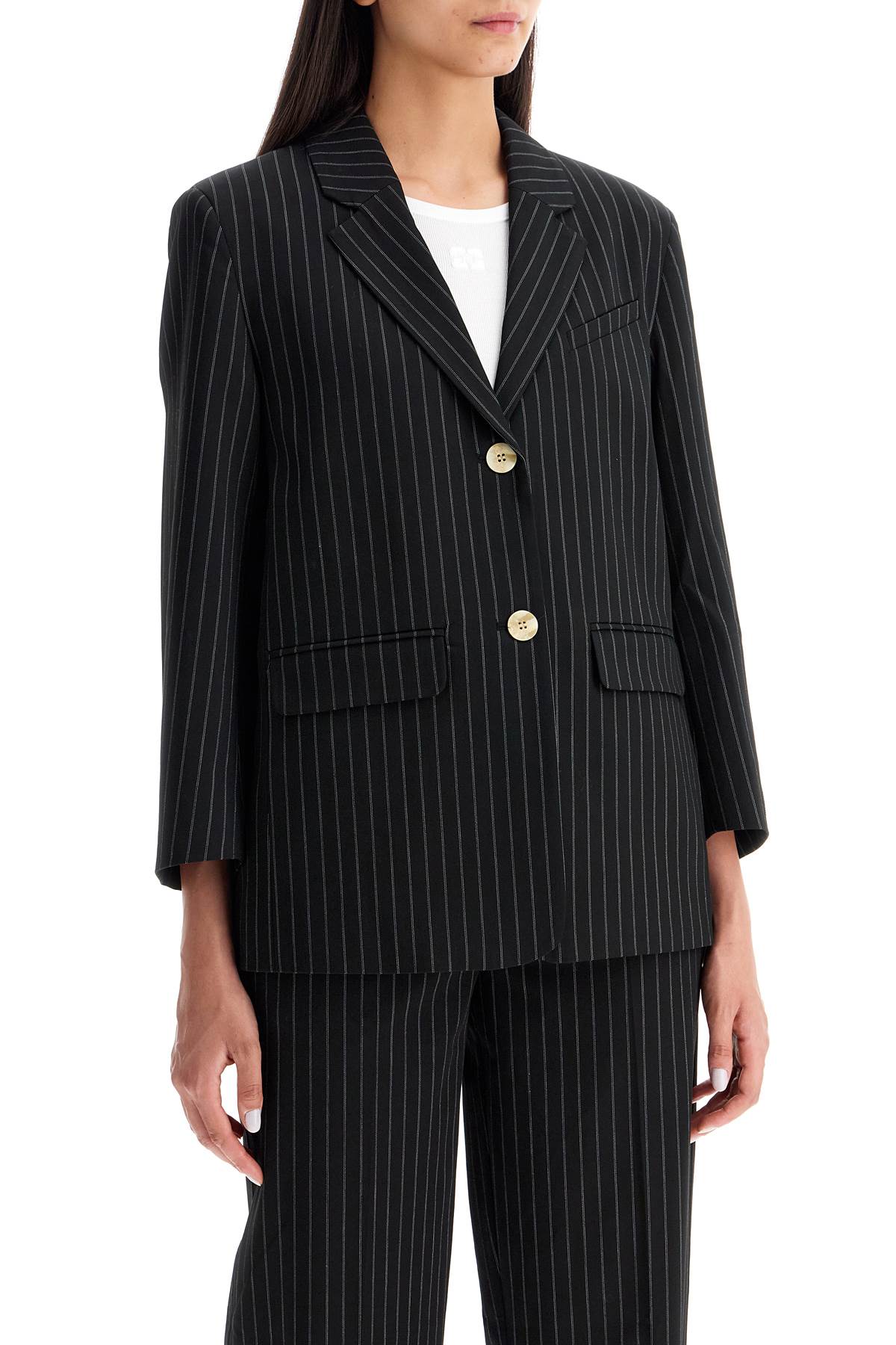 Striped Boxy Blazer  - Black