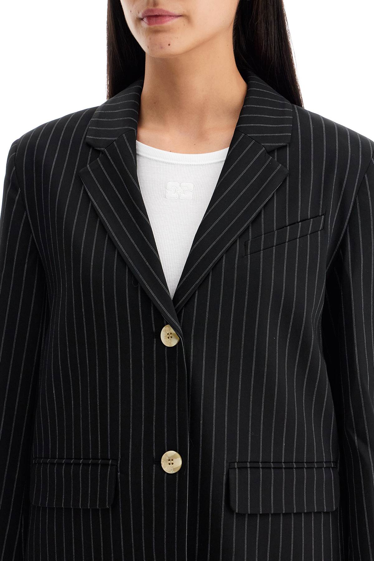 Striped Boxy Blazer  - Black