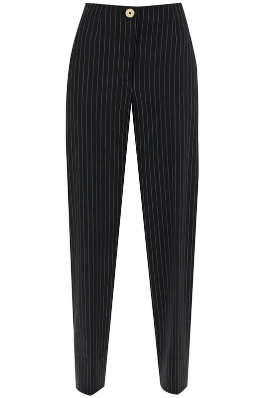 Striped Tapered Trousers  - Black