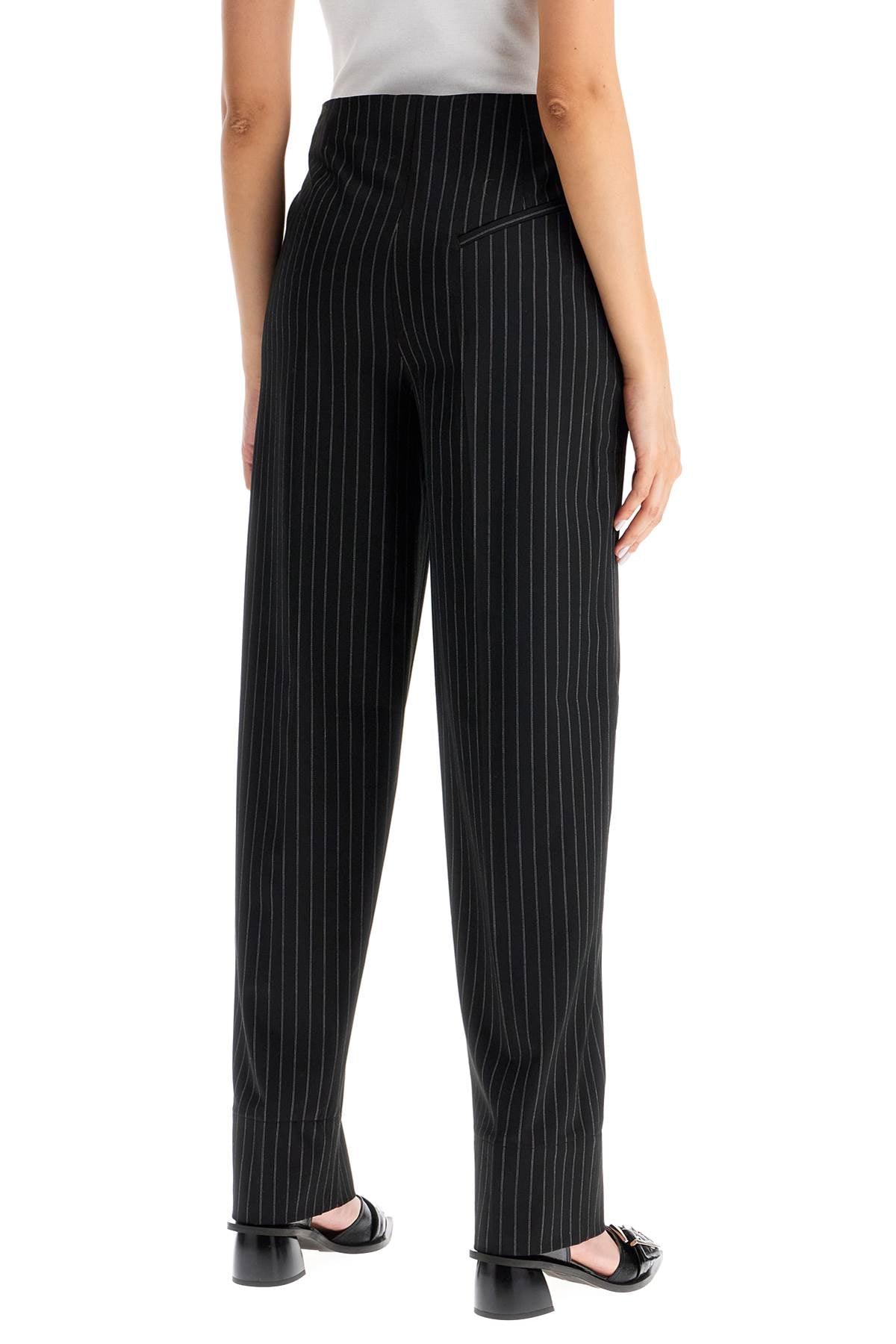 Striped Tapered Trousers  - Black