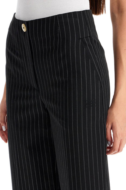 Striped Tapered Trousers  - Black