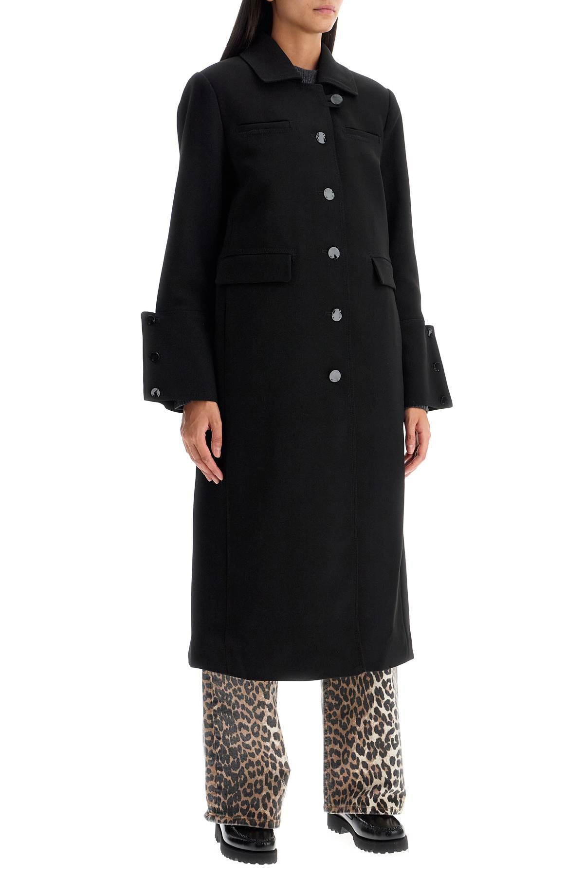 Long Single-breasted Coat  - Black