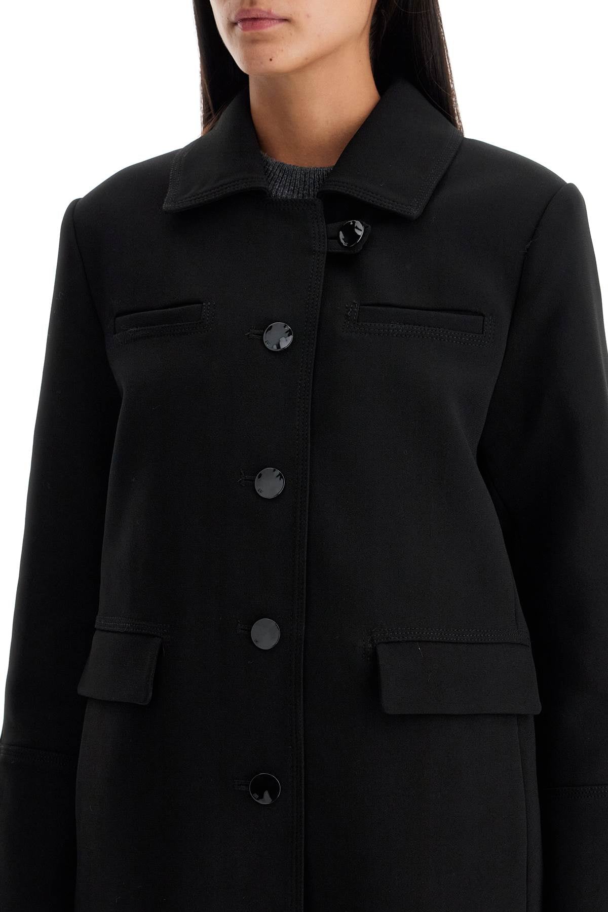 Long Single-breasted Coat  - Black