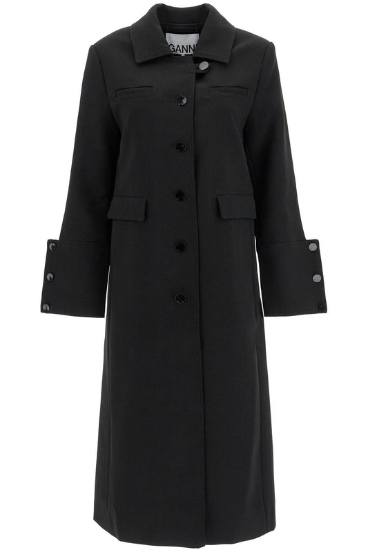 Long Single-breasted Coat  - Black