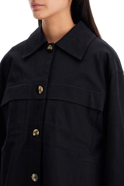 Checked Canvas Jacket With Textured Pattern  - Black