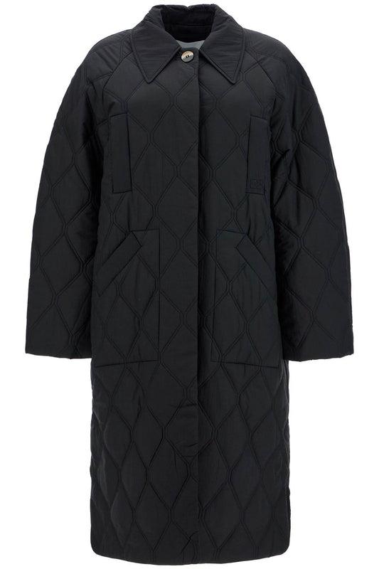 Long Quilted Padded Coat  - Black