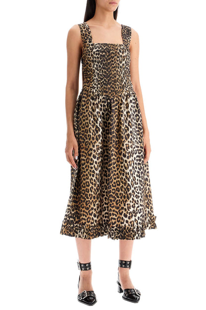 Animal Print Cotton Dress  - Beige