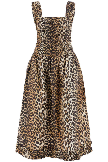 Animal Print Cotton Dress  - Beige