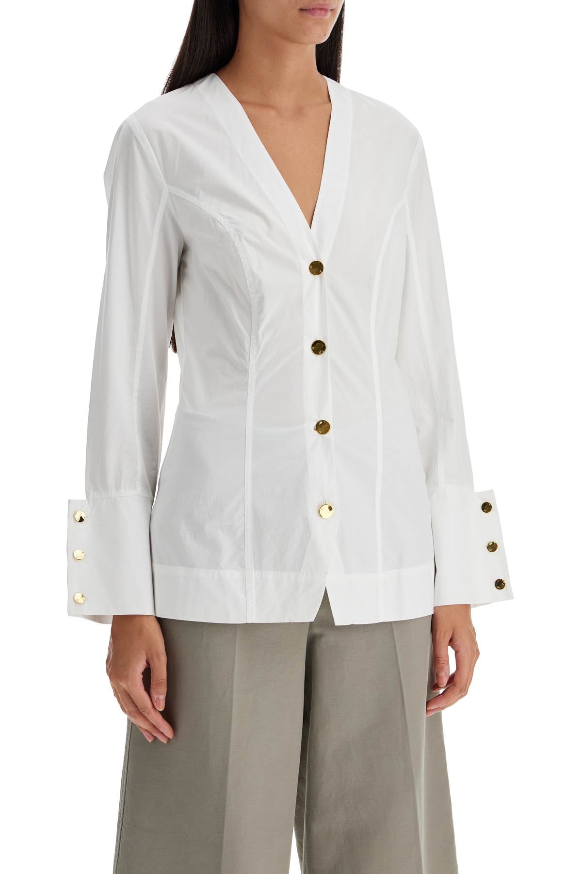 V-neck Shirt With Collar  - White