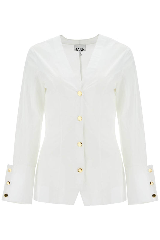 V-neck Shirt With Collar  - White