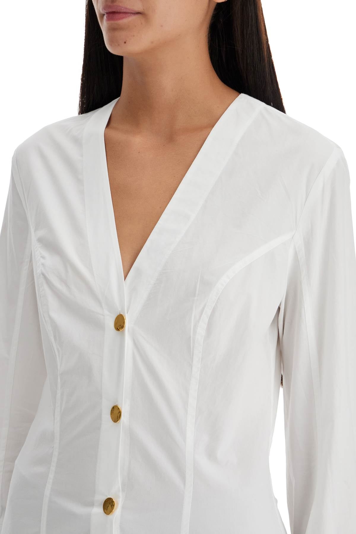 V-neck Shirt With Collar  - White