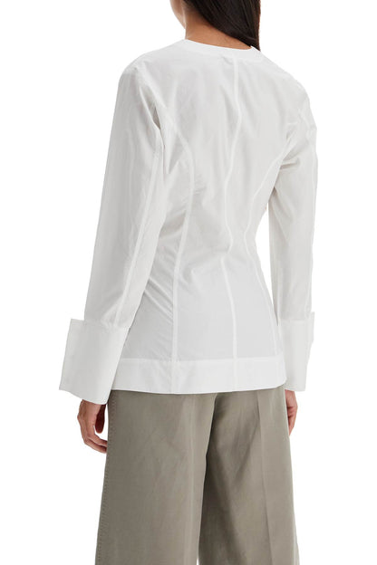 V-neck Shirt With Collar  - White