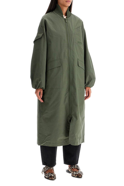 Long Tech Seersucker Trench  - Green