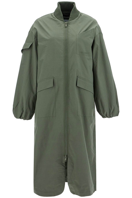 Long Tech Seersucker Trench  - Green