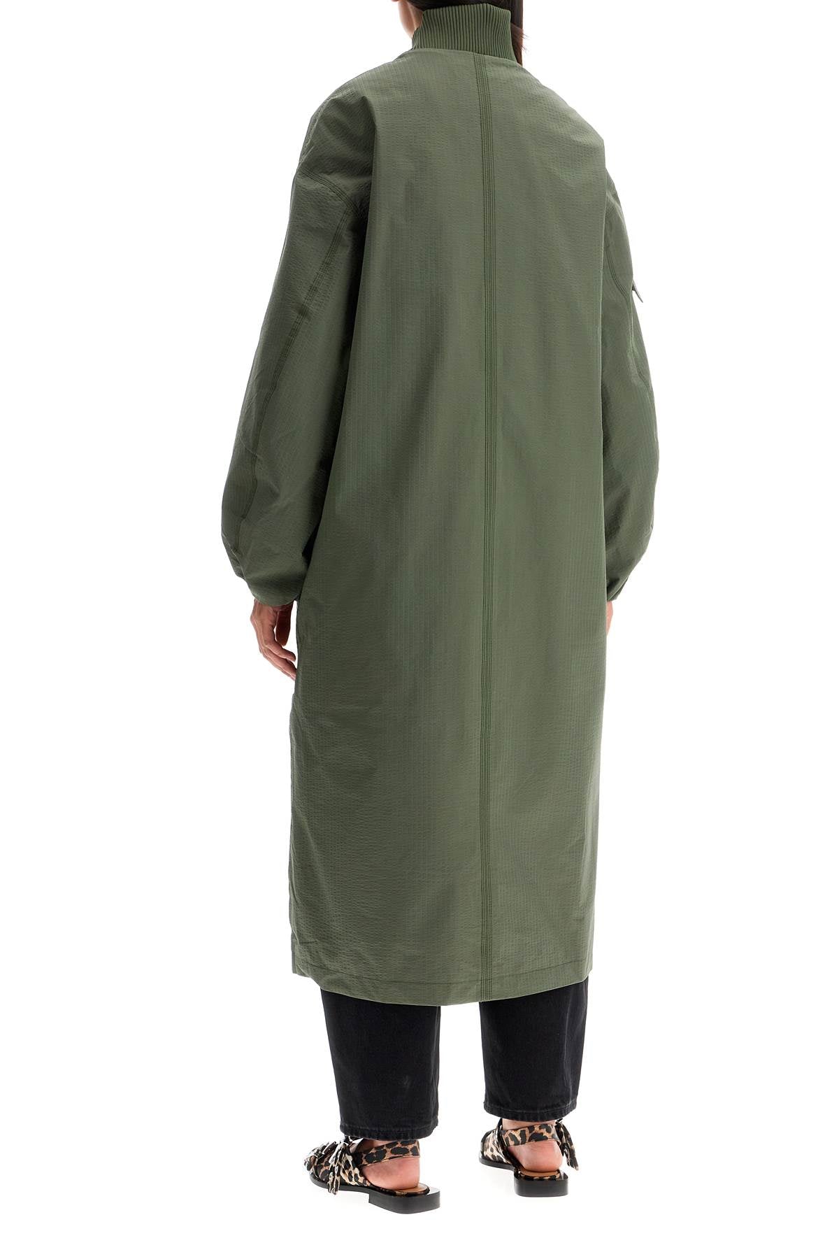 Long Tech Seersucker Trench  - Green