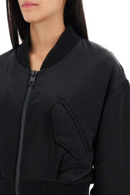 Charmeuse Bomber Jacket With Draped Sleeves  - Nero