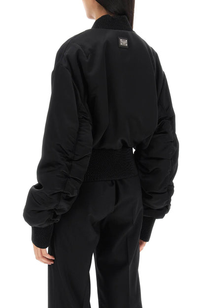 Charmeuse Bomber Jacket With Draped Sleeves  - Nero