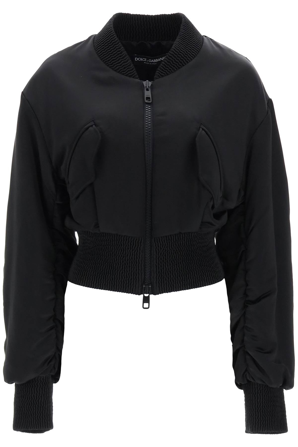 Charmeuse Bomber Jacket With Draped Sleeves  - Nero