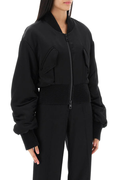 Charmeuse Bomber Jacket With Draped Sleeves  - Nero