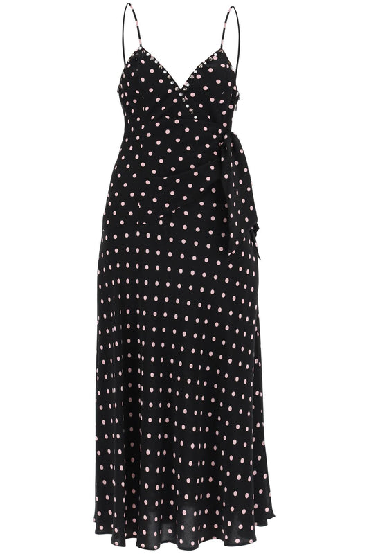 Polka Dot Slip Dress With Studs And Rhinestones  - Black