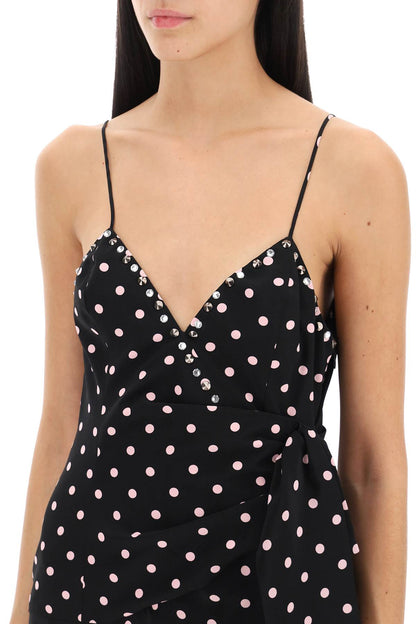 Polka Dot Slip Dress With Studs And Rhinestones  - Black