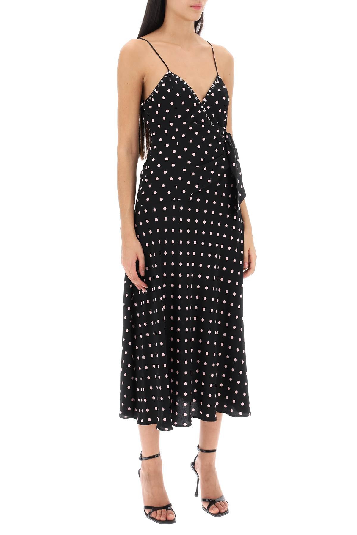 Polka Dot Slip Dress With Studs And Rhinestones  - Black