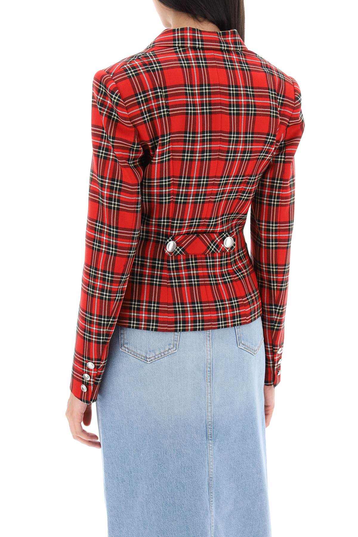 Wool Single-breasted Jacket With Tartan Motif  - Black