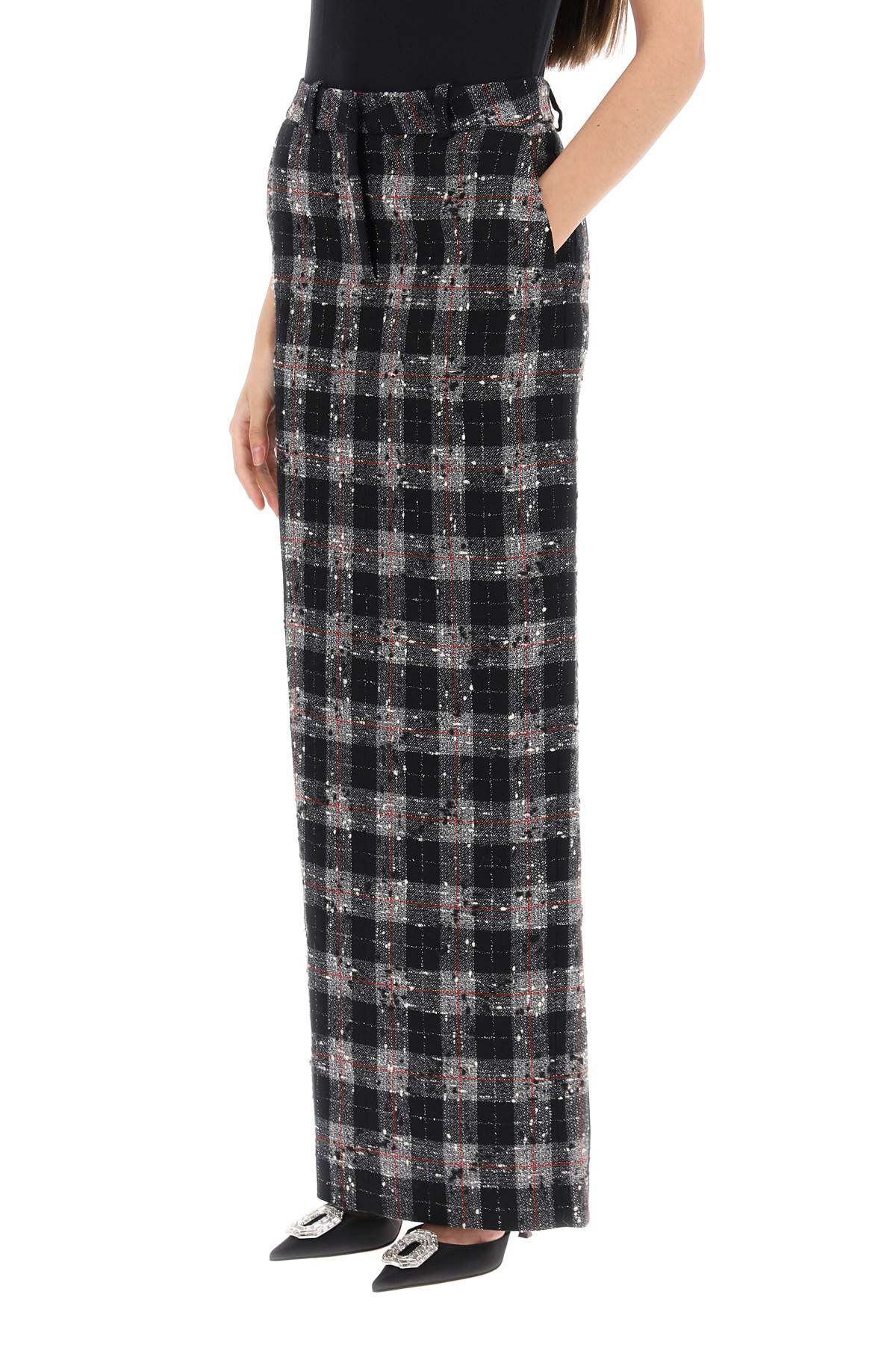 Maxi Skirt In Boucle' Fabric With Check Motif  - Nero