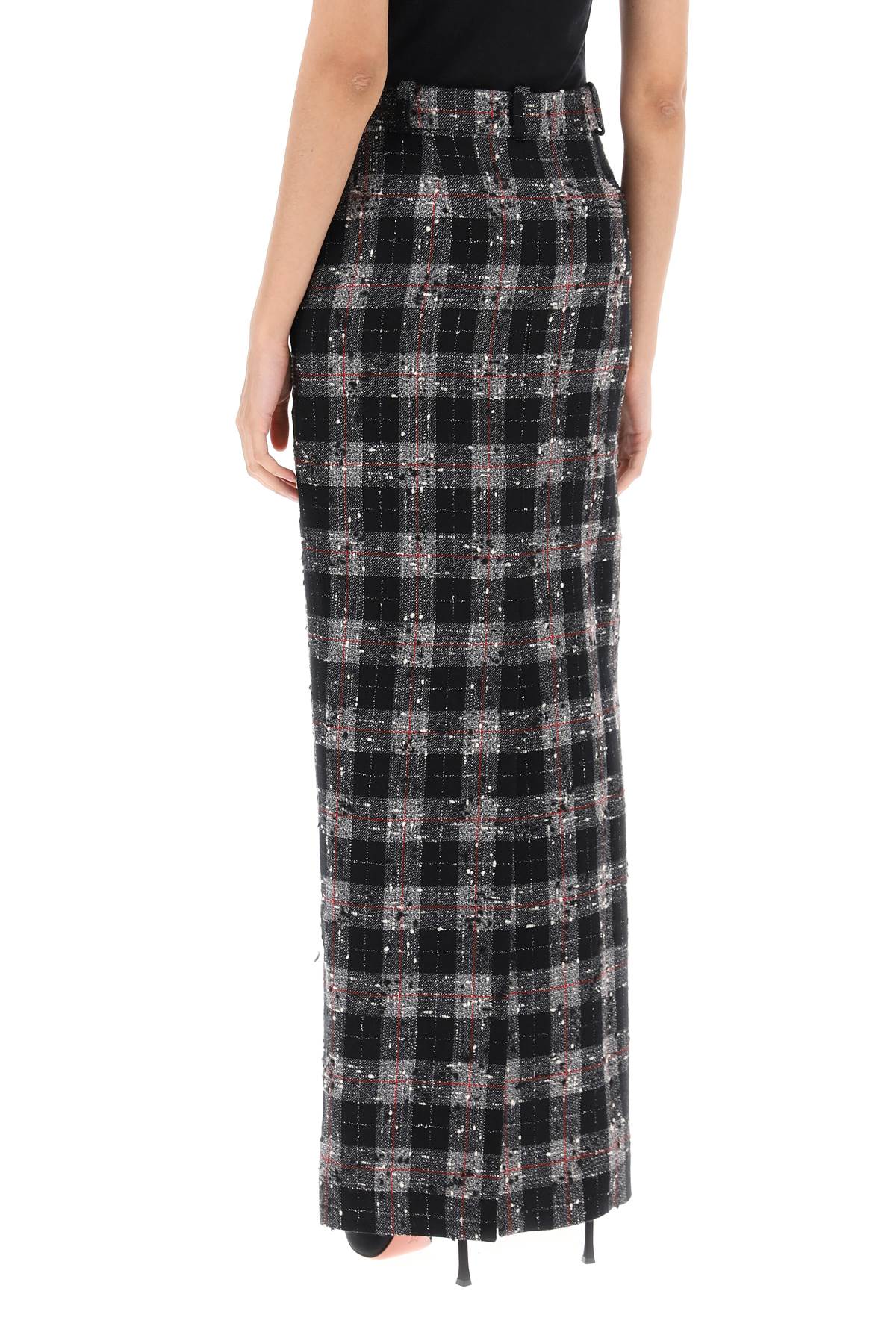 Maxi Skirt In Boucle' Fabric With Check Motif  - Nero