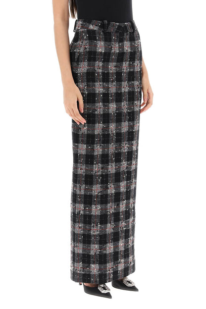 Maxi Skirt In Boucle' Fabric With Check Motif  - Nero