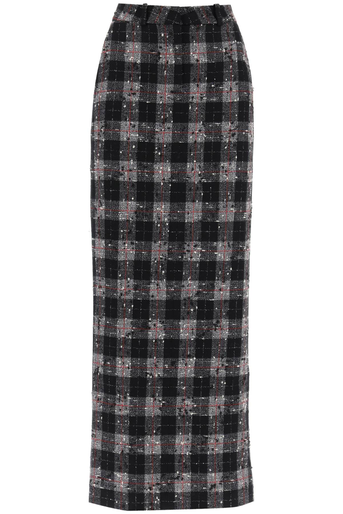 Maxi Skirt In Boucle' Fabric With Check Motif  - Nero