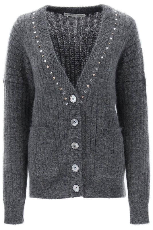 Cardigan With Studs And Crystals  - Grey