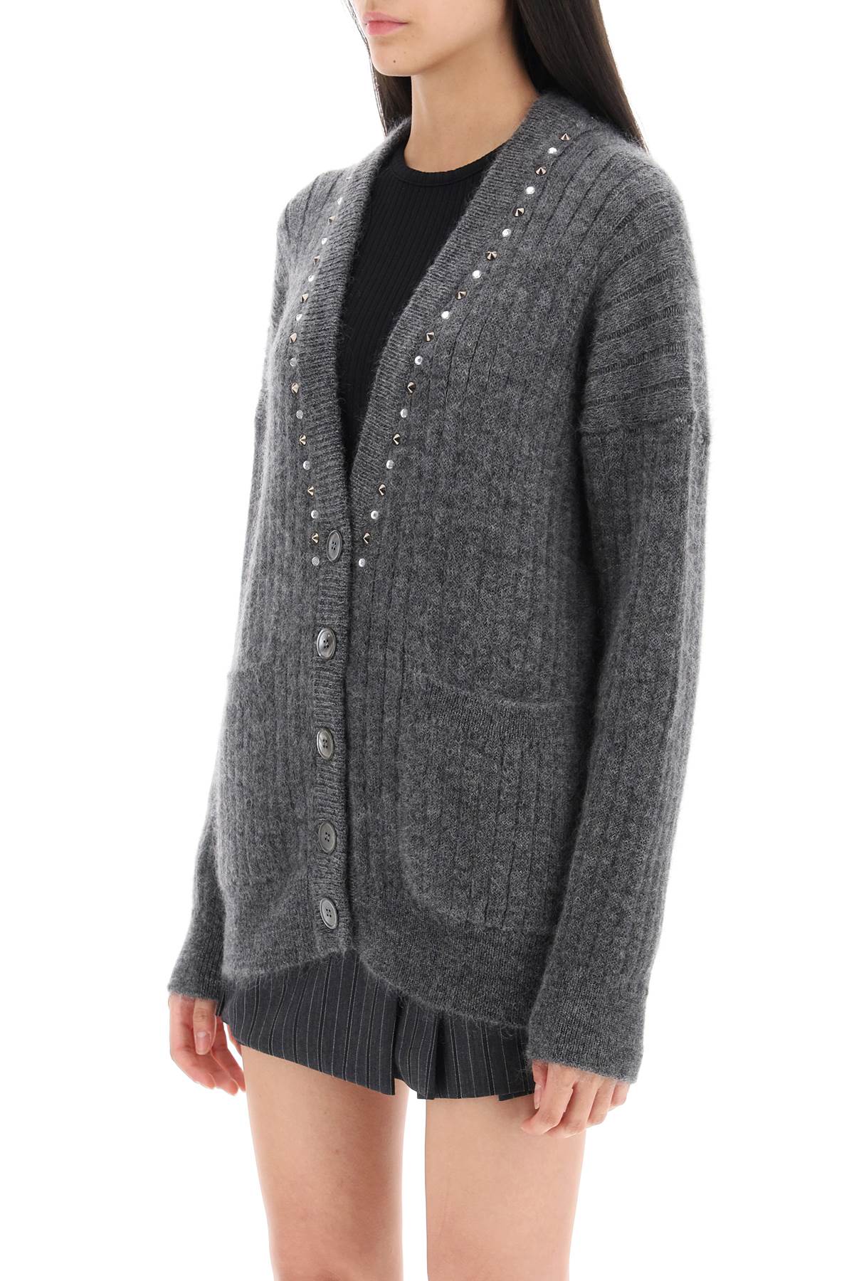 Cardigan With Studs And Crystals  - Grey