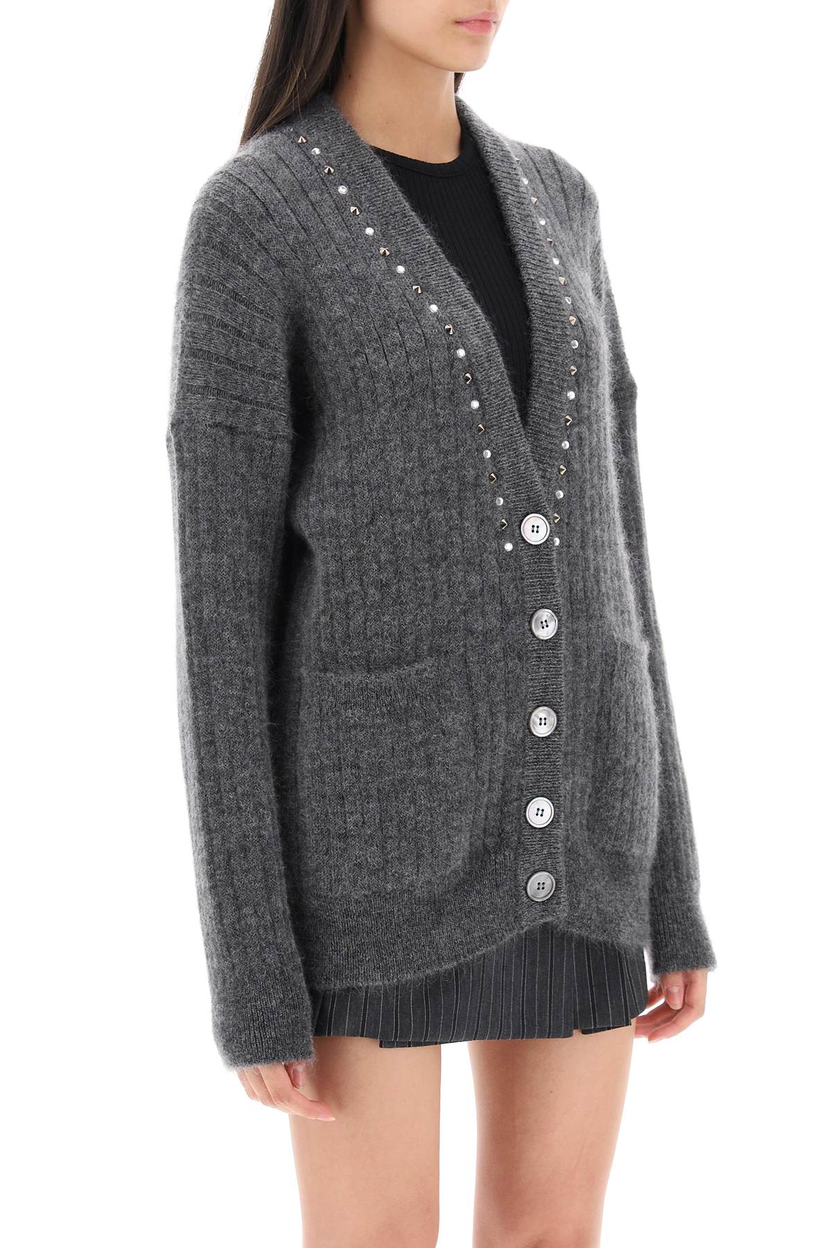 Cardigan With Studs And Crystals  - Grey