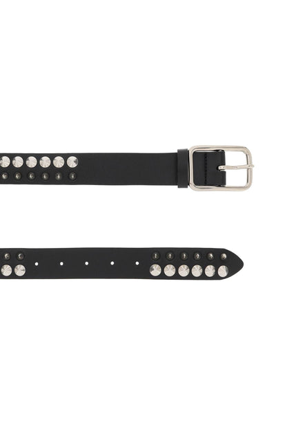 Leather Belt With Spikes  - Nero