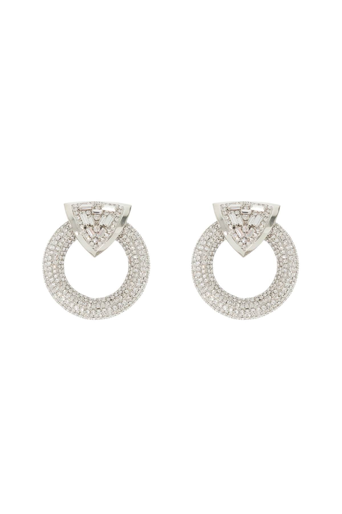 Circle Earrings With Crystals  - Silver