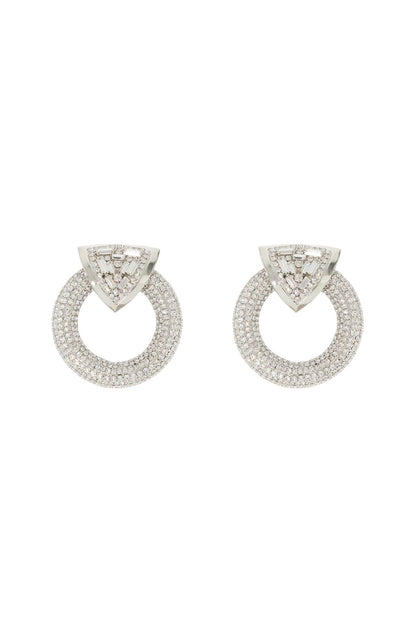 Circle Earrings With Crystals  - Silver