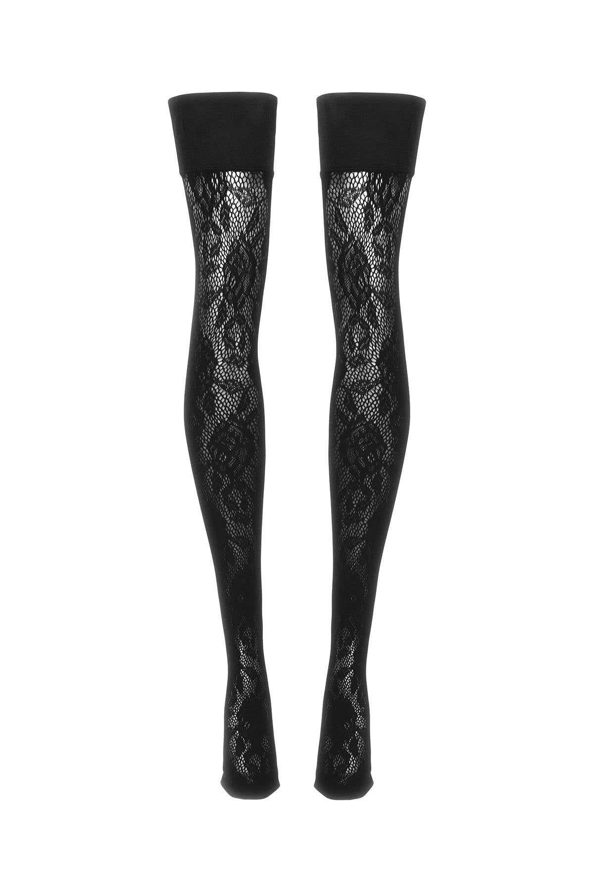 Lace Thigh-high Stockings With  - Nero