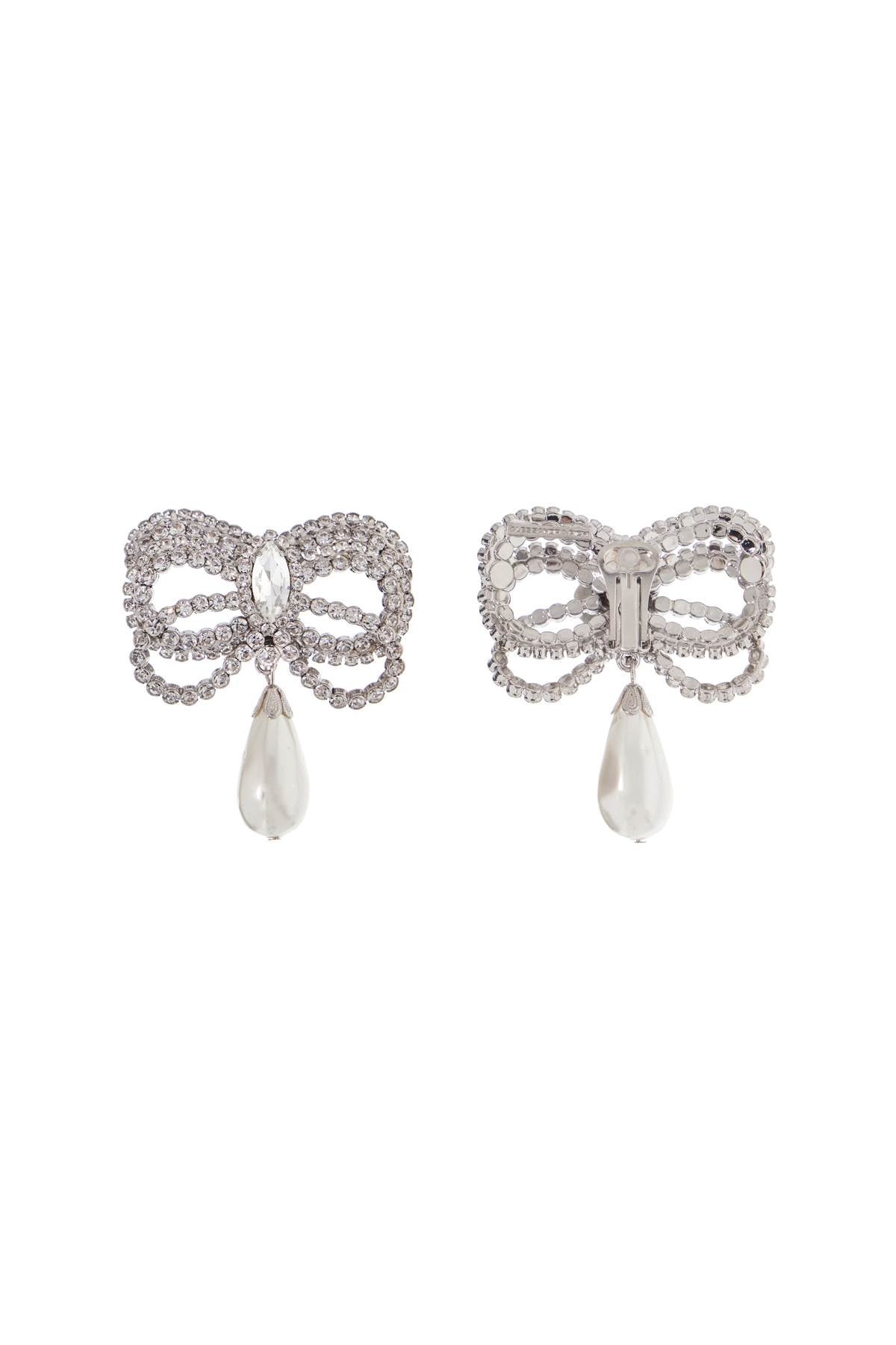 Hypoallergenic Brass Earrings In Silver With Bow And Drop Pearl  - Silver