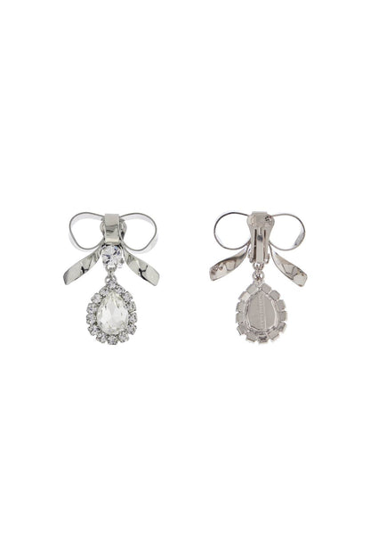 Bow Earrings With Crystal Pendant In Silver-plated Brass  - Silver