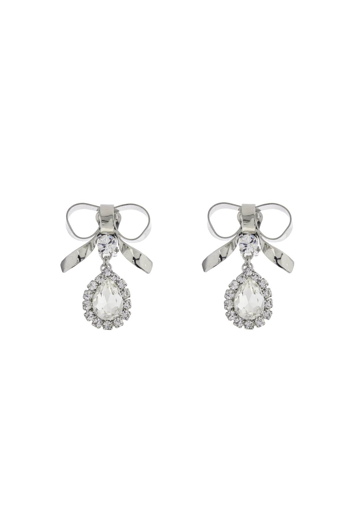 Bow Earrings With Crystal Pendant In Silver-plated Brass  - Silver