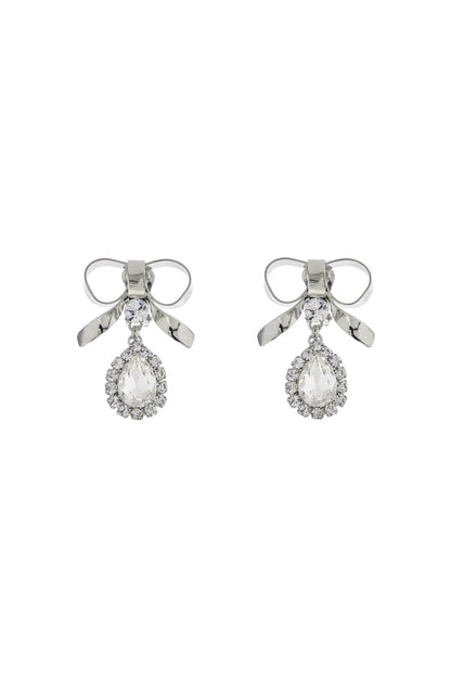 Bow Earrings With Crystal Pendant In Silver-plated Brass  - Silver