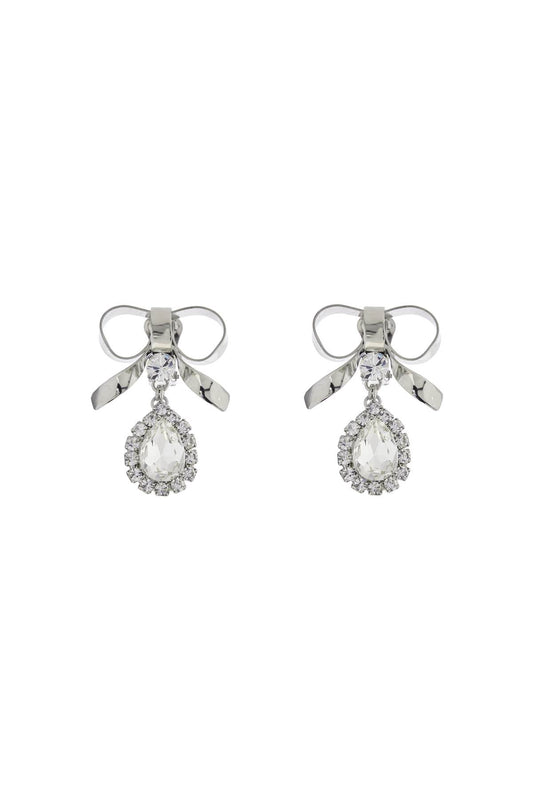 Bow Earrings With Crystal Pendant In Silver-plated Brass  - Silver