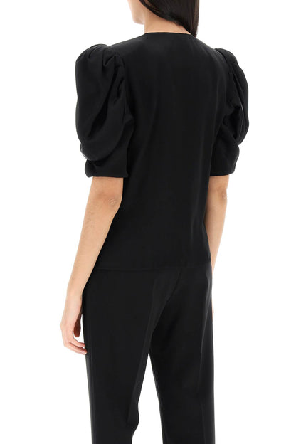 Envers Satin Blouse With Bouffant Sleeves  - Black