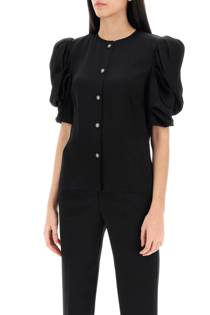 Envers Satin Blouse With Bouffant Sleeves  - Black