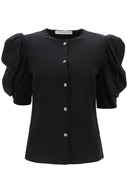 Envers Satin Blouse With Bouffant Sleeves  - Black