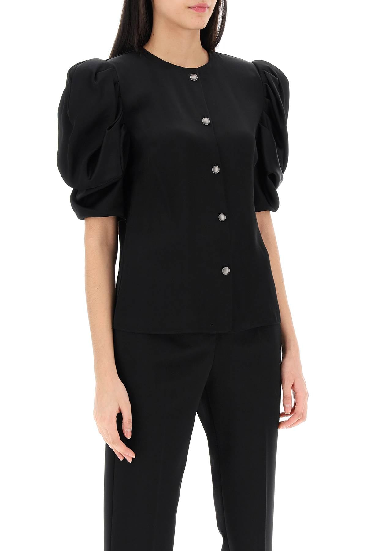 Envers Satin Blouse With Bouffant Sleeves  - Black