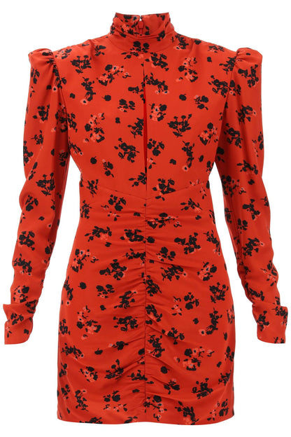 High-neck Floral Mini Dress  - Red